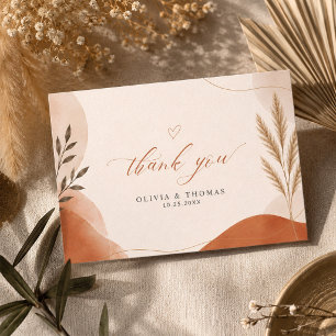 Irdische Boho-Moderne Schrift Terrakotta-Hochzeit Dankeskarte
