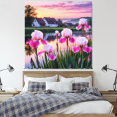 Ire blühen an einem ruhigen See bei Sunset Leinwanddruck (Insitu (Schlafzimmer))
