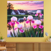 Ire blühen an einem ruhigen See bei Sunset Leinwanddruck (Insitu (Wohnzimmer))