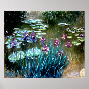 Ire und Wasserlilien im Garten von Giverny Poster