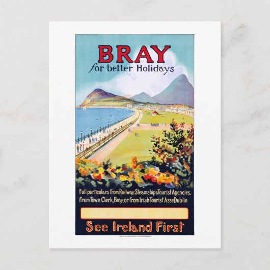 Ireland Bray Vintage Travel Poster Postkarte (Vorderseite)