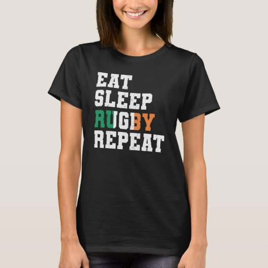 Ireland Eat Sleep Rugby Repeat Irish Pride T-Shirt (Vorderseite)