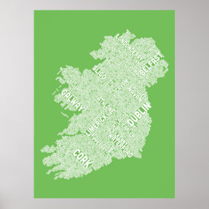 Ireland Eire City Text map Poster