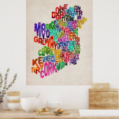 Ireland Eire Landkreis Text Karte Poster (Küche)