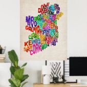 Ireland Eire Landkreis Text Karte Poster (Heimbüro)