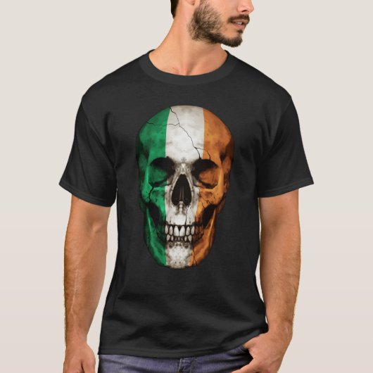 Ireland Flag Skull Irish Roots Proud Patriotic T-Shirt (Vorderseite)
