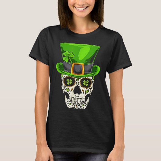 Ireland Gift Clover Mexican Irish Skull St Patrick T-Shirt (Vorderseite)