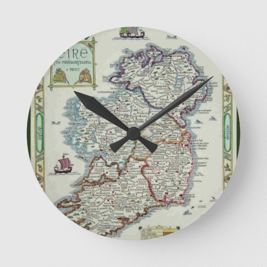 Ireland Map - Irish Eire Erin Historic Map Runde Wanduhr (Vorderseite)