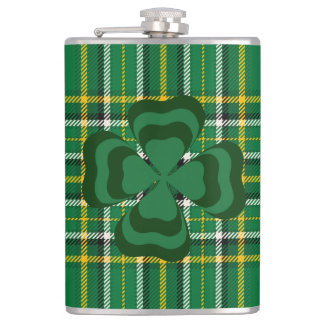 Ireland National Tartan, Kleeblatt, Add a name Flachmann