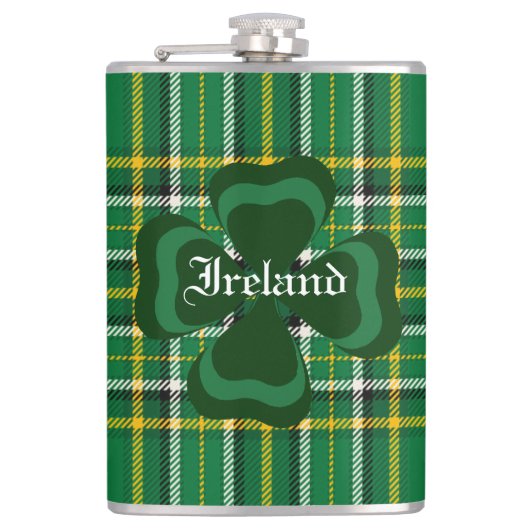 Ireland National Tartan, Kleeblatt Customize name Flachmann (Vorderseite)