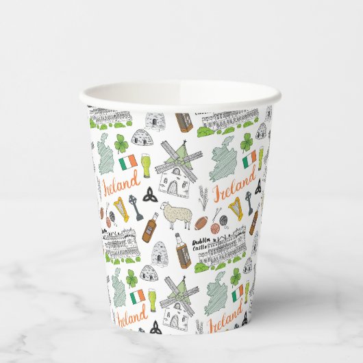 Ireland Sketch Doodle Pattern Pappbecher (Links)