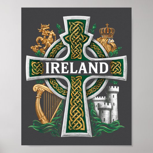 Ireland St Patrick Day Celtic Cross Green Celebrat Poster (Vorne)