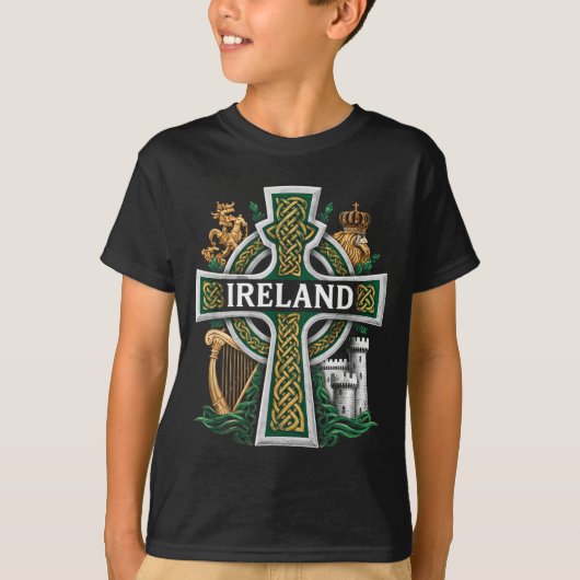 Ireland St Patrick Day Celtic Cross Green Celebrat T-Shirt (Vorderseite)