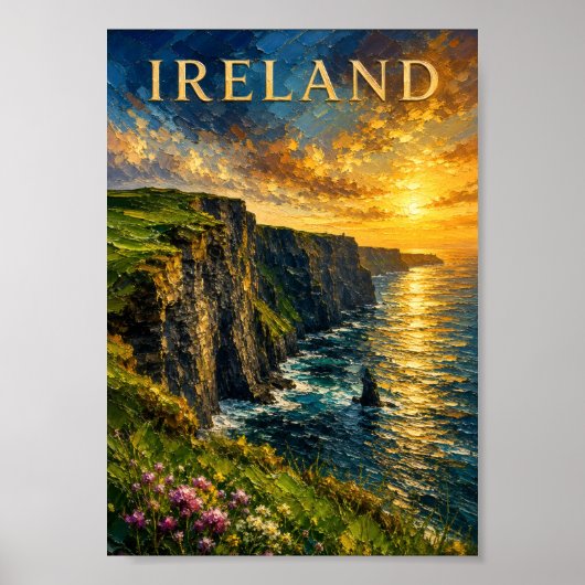 Ireland: Vibrant Sunset Cliffs Moher Art Souvenir Poster (Vorne)