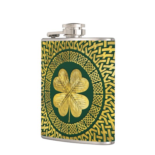 Iren vierblättriges Kleeblatt mit keltischem Flachmann (Links)