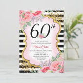 Irgendein Alters-Rosa und Gold mit Blumen und Einladung (Stehend Vorderseite)