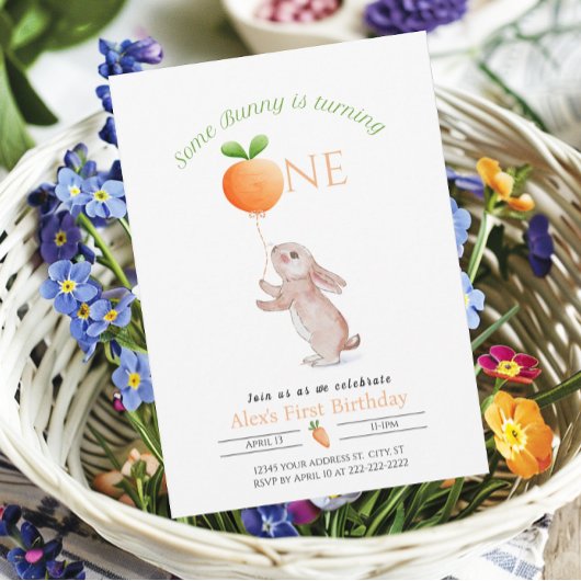 Irgendein Bunny 1. Geburtstag Karottenballon Custo Einladung
