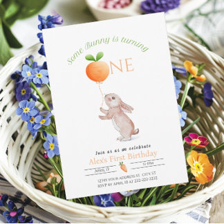 Irgendein Bunny 1. Geburtstag Karottenballon Custo Einladung