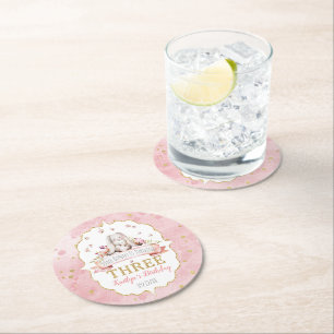 Irgendein Bunny macht drei 3. Geburtstag Runder Pappuntersetzer