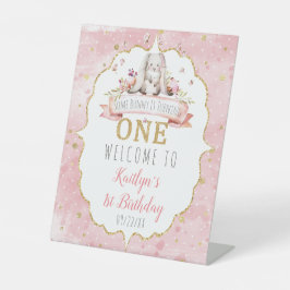 Irgendein Bunny macht einen 1. Geburtstag Willkomm Sockelschild