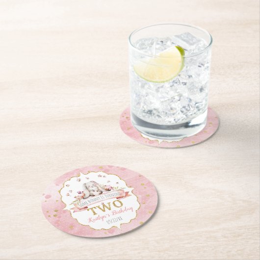 Irgendein Bunny macht zwei 2. Geburtstag Runder Pappuntersetzer (Vor Ort)