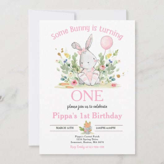Irgendein Bunny verwandelt ein sonniges 1. Geburts Einladung (Vorderseite)