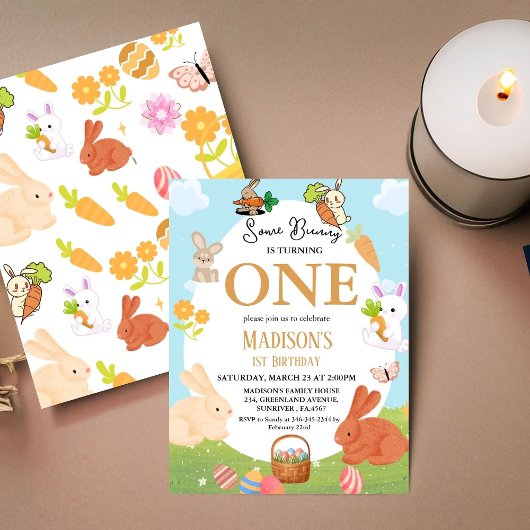 Irgendein Bunny verwandelt ein sonniges 1. Geburts Einladung