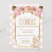 Irgendein Häschen dreht einen 1. Geburtstag Einladung (Vorne/Hinten)