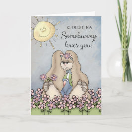 Irgendein sonnige Lieben! Girl Bunny Personalisier Feiertagskarte
