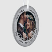 Irgendein Text 2 Foto Silber 25. Hochzeitstag Ornament (Vorderseite)