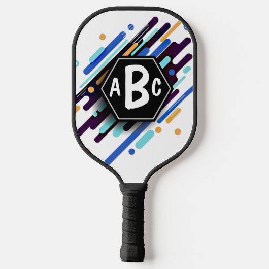 Irgendeine 3 Anfangsbuchstabe Monogram Blue Tan Wh Pickleball Schläger (Rückseite)