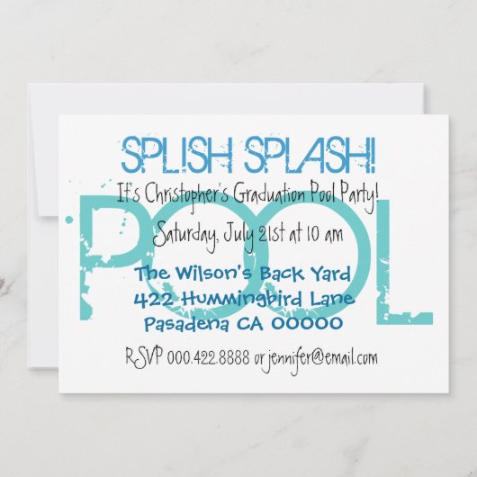 Irgendeine Jahr-Klasse Abschluss-Pool-Party Einladung (Rückseite)
