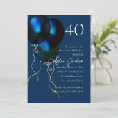 irgendeine Zahl Geburtstag blauer Fleckenballons Einladung (Stehend Vorderseite)