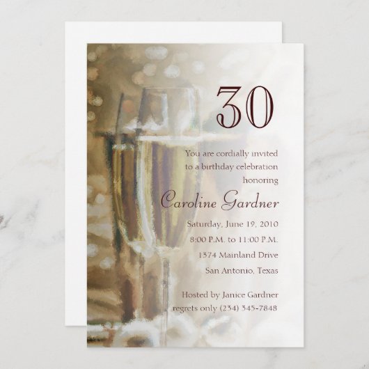 Irgendeine Zahl Geburtstag Einladung Champagner Br (Vorne/Hinten)