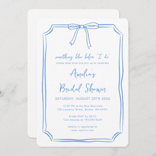 "Irgendetwas Blau bevor ich tue" Bow-Brautparty Einladung (Vorne/Hinten)