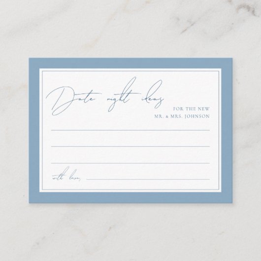 Irgendetwas Blue Date Night Ideas Brautparty Begleitkarte (Vorderseite)