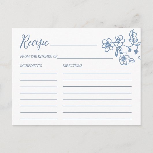 Irgendetwas Blue Floral Brautparty Rezept Card Postkarte (Vorderseite)
