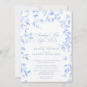 Irgendetwas Blue Floral Script Brautparty Einladung (Vorderseite)