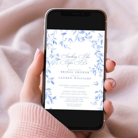 Irgendetwas Blue Floral Script Brautparty Einladung