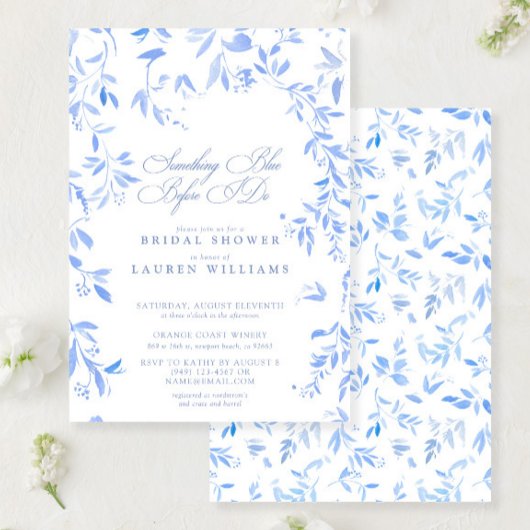 Irgendetwas Blue Floral Script Brautparty Einladung