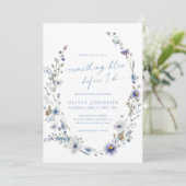 Irgendetwas Blue Wildblume Wreath Brautparty Einladung (Stehend Vorderseite)
