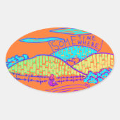 Irgendwo / Irgendwann doodle auf Orange Ovaler Aufkleber (Vorderseite)