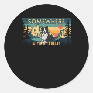 Irgendwo mit meiner Grenze Collie Vintages Wanderg Runder Aufkleber
