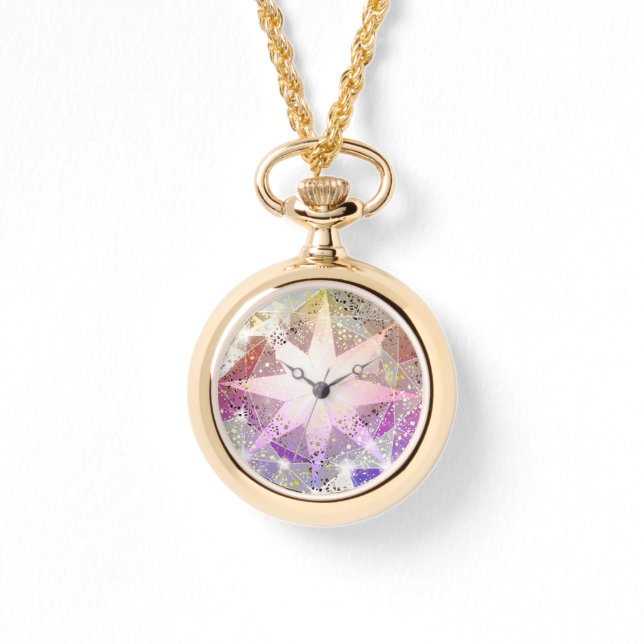 Iridescence Pink Lavender Compass Kristall Armbanduhr (Vorderseite)