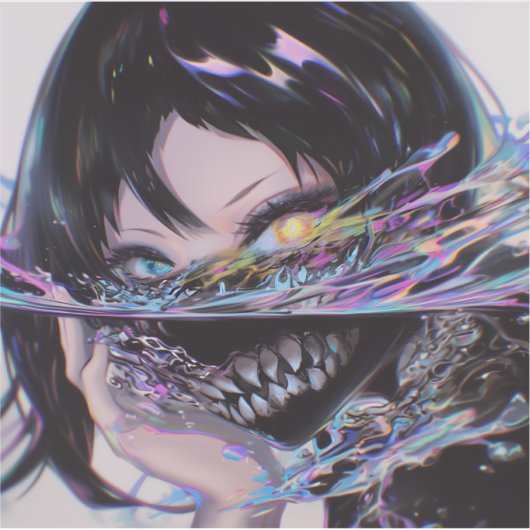 Iridescent Anime Horror: Liquid Smile Monster Aufkleber (Vorderseite)