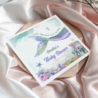 Iridescent Aqua Lilac Mermaid Tail Party Serviette