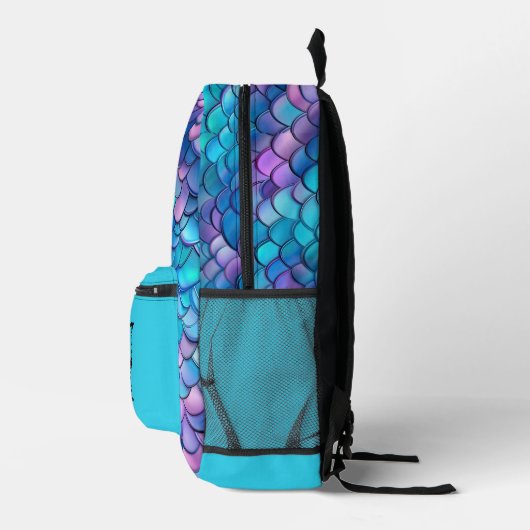 Iridescent Aqua Mermaid Monogram Bedruckter Rucksack (Rechts)