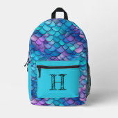Iridescent Aqua Mermaid Monogram Bedruckter Rucksack (Vorderseite)