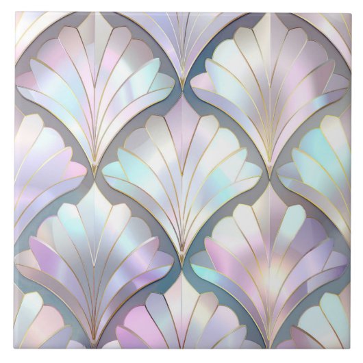 Iridescent Art Deco Fan Pattern ID1175 Fliese (Vorderseite)