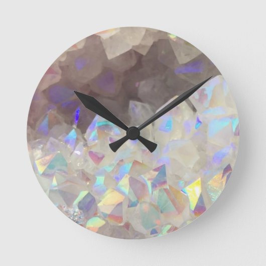 Iridescent Aura Crystals Runde Wanduhr (Vorderseite)